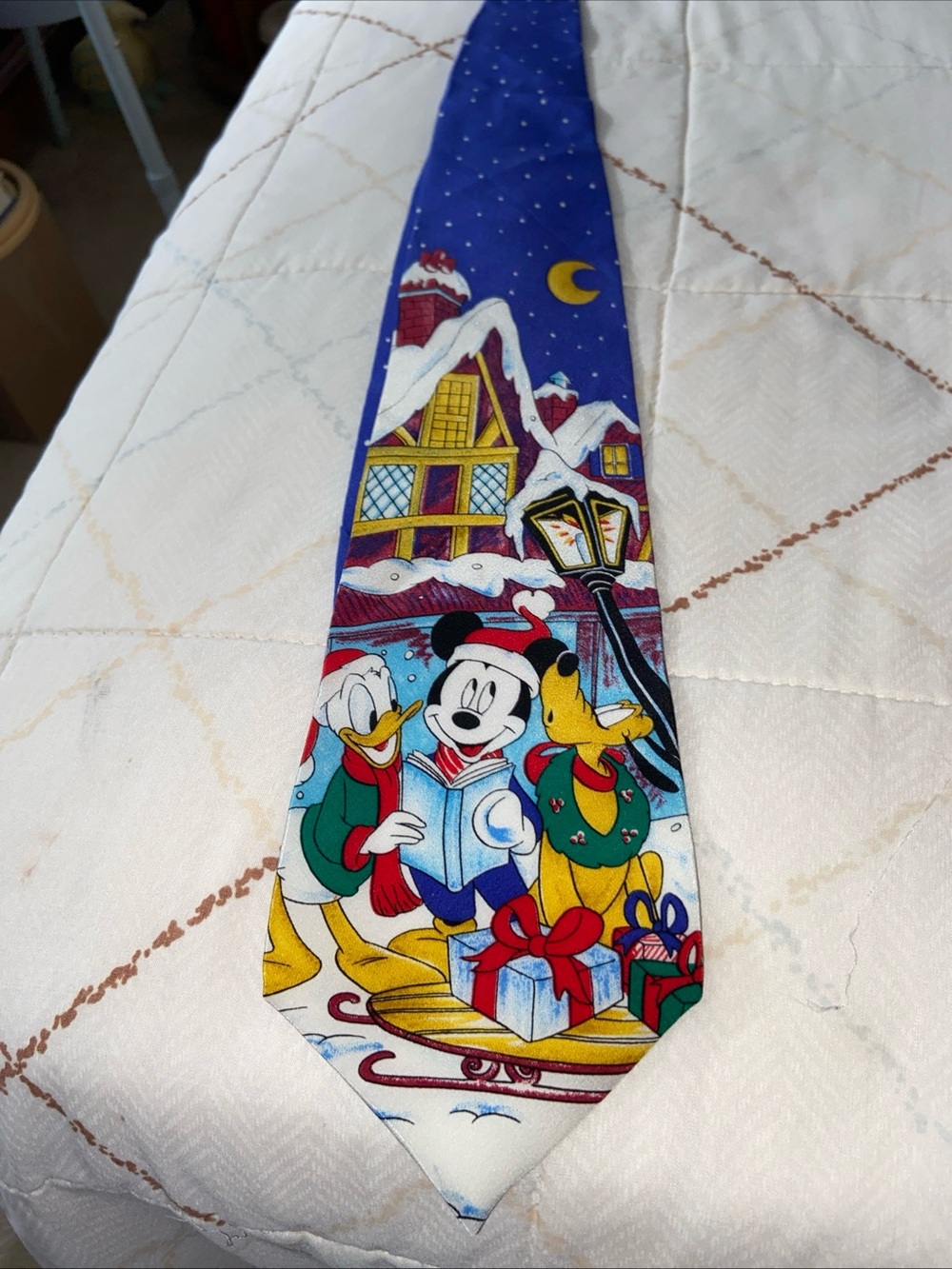 Disney Holiday Tie with Blue, White, Yellow Accents